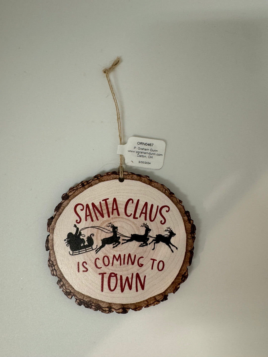 Santa Clause Tree Slice Ornament