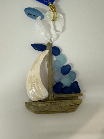 Sea Glass Sailboat Ornament