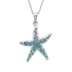 Starfish Necklace Encrusted with Aqua Crystals