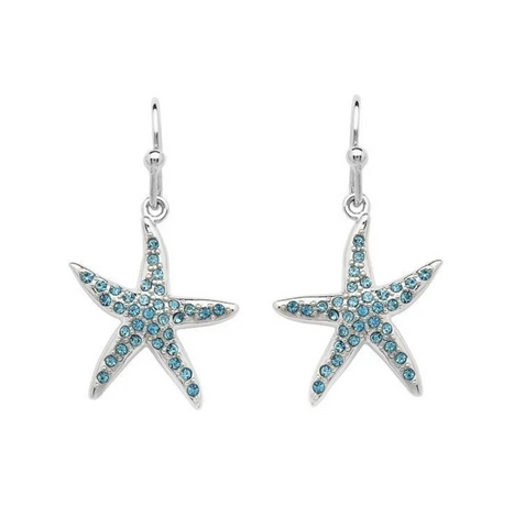 Starfish Drop Earrings adorned with Aqua Crystals