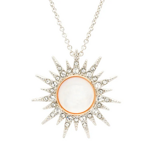 Sterling Silver Mother of Pearl Sun Pendant with White Crystals and Rose Gold