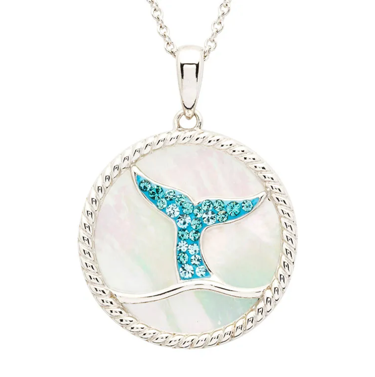 Sterling Silver Mother of Pearl Crystal Whale Tail Necklace