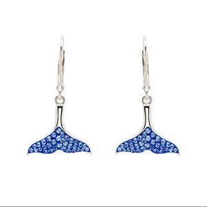 Sterling Silver Whale Tail Earrings with Sapphire Crystals