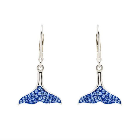 Sterling Silver Whale Tail Earrings with Sapphire Crystals
