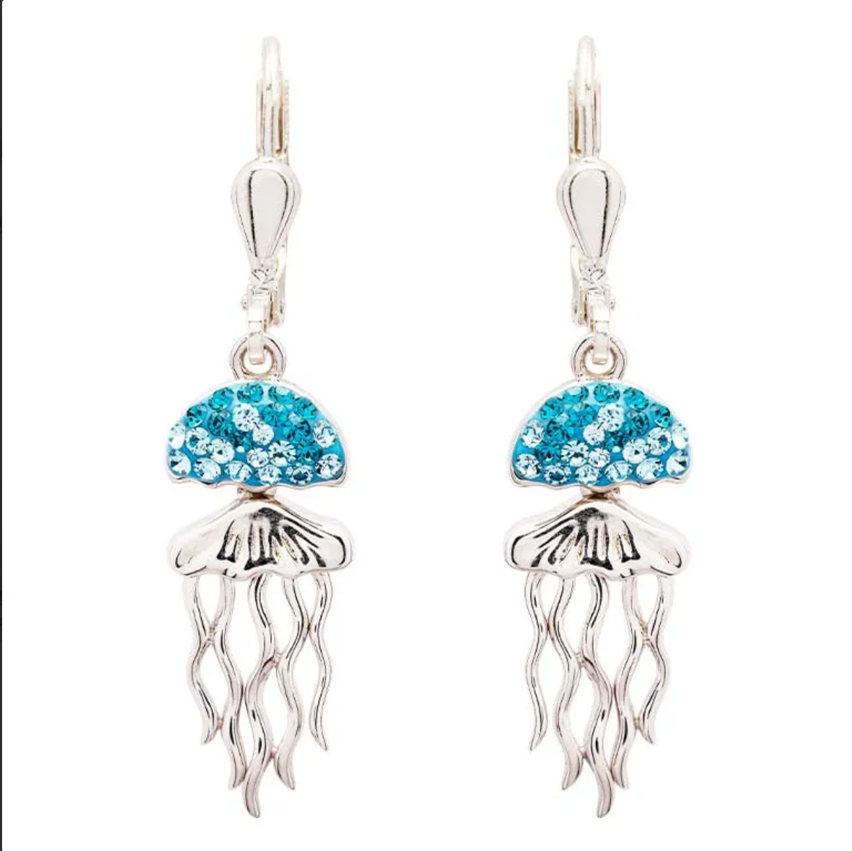 Sterling Silver Aqua Crystal Jellyfish Drop Earrings