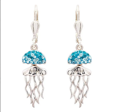 Sterling Silver Aqua Crystal Jellyfish Drop Earrings