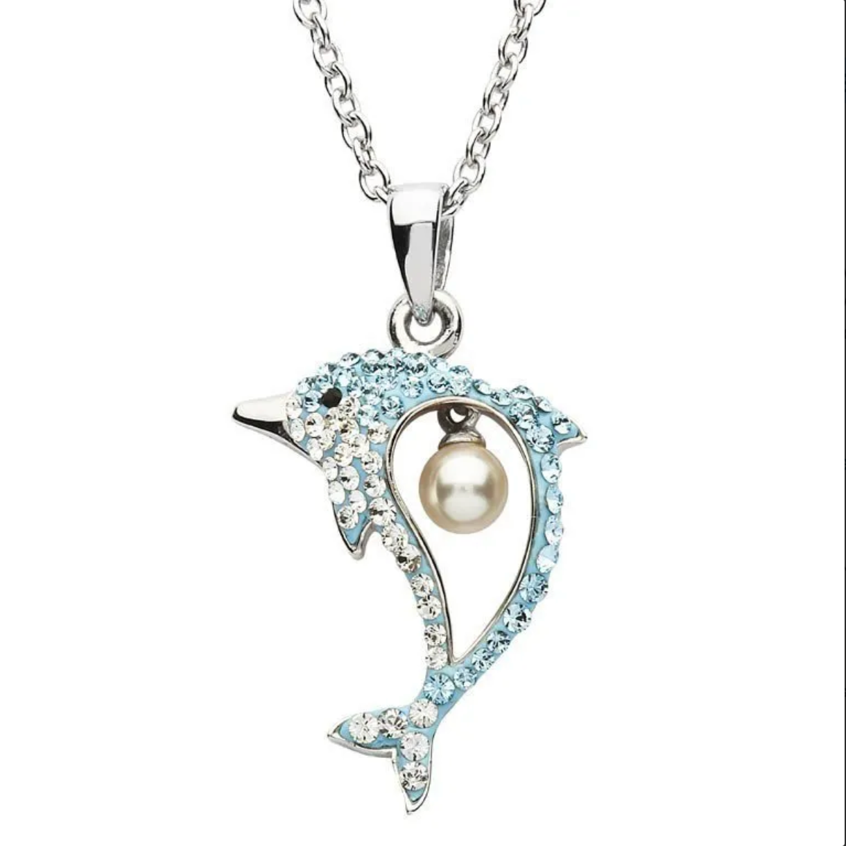Dolphin Necklace with Pearl & Crystal