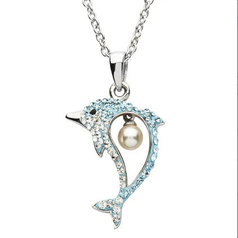 Dolphin Necklace with Pearl & Crystal