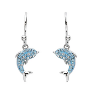 Dolphin Drop Earrings With Aqua Crystals