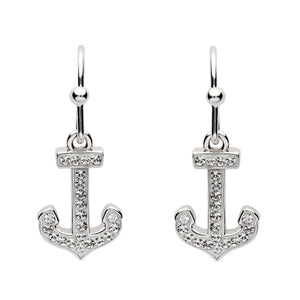 Anchor Drop Earrings Encrusted with White Swarovski® Crystal