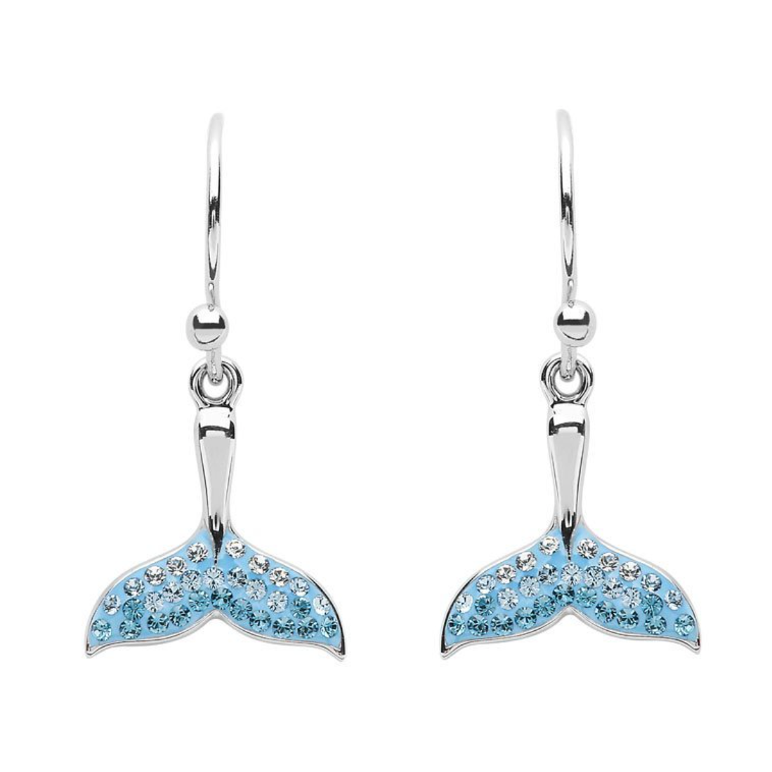 Whale Tail Drop Aqua Earrings With Swarovski® Crystals