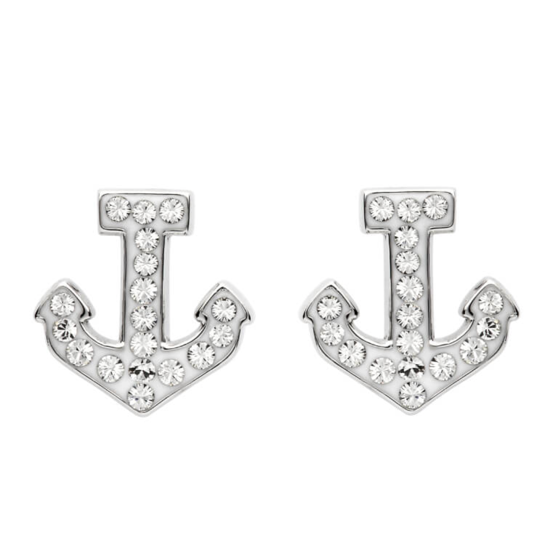 Anchor Stud Earrings Encrusted with White Swarovski® Crystal