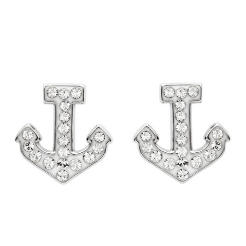 Anchor Stud Earrings Encrusted with White Swarovski® Crystal