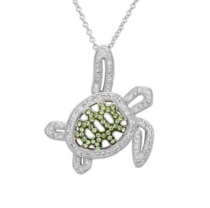 Green Turtle Necklace Encrusted with White Swarovski® Crystal