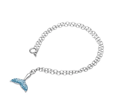 Whale Tail Anklet with Clear and Aqua Swarovski® Crystals