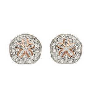 Rose Gold Sand Dollar Earrings with Aqua Swarovski® Crystals