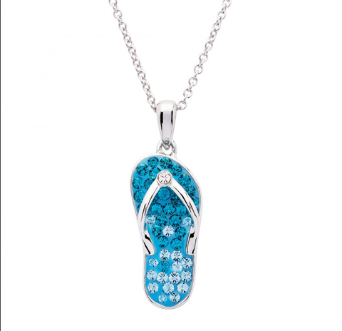 Aqua Flip Flop Pendant in Sterling Silver