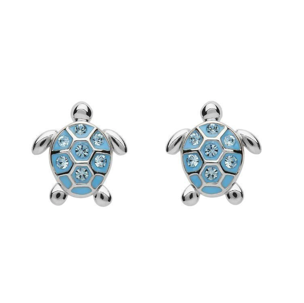 Stud Turtle Earrings with Blue Swarovski® Crystals