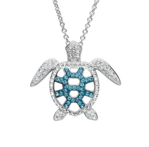 Filigree Turtle Pendant With Teal Swarovski® Crystals