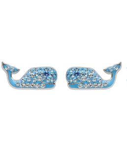 Aqua Crystal Whale Stud Earrings