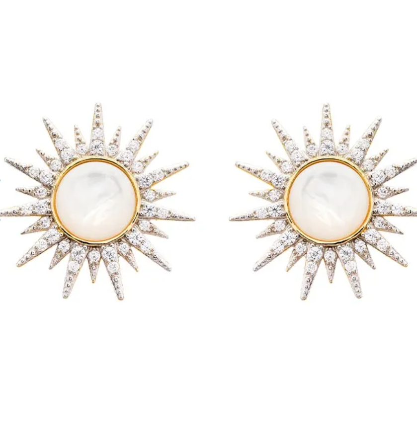 Gold Vermeil Mother Of Pearl Sun Stud Earrings