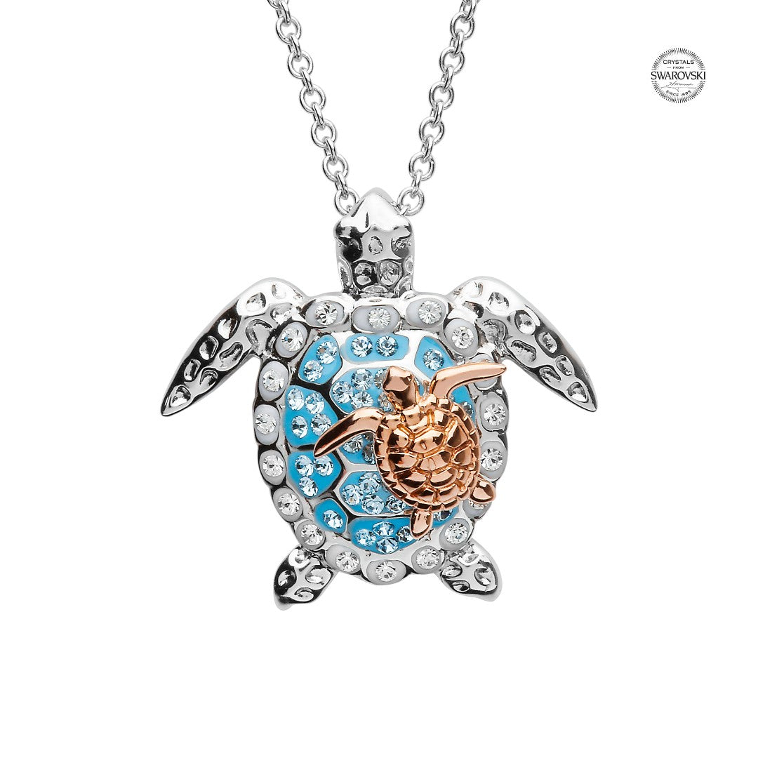 Turtle Necklace Mother & Baby With Swarovski® Crystals